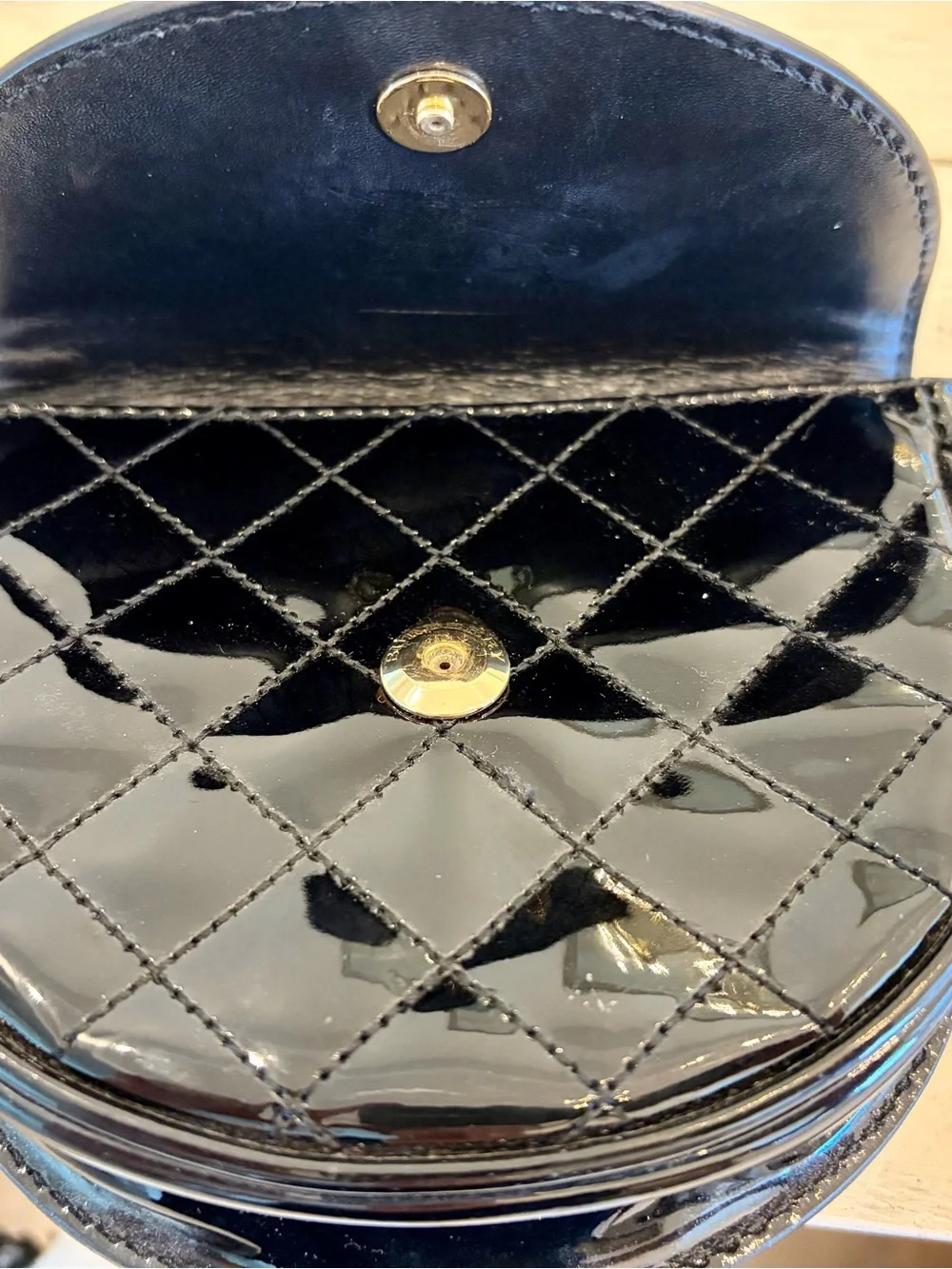 Burberry Black Patent Quilted Crossbody Bag with Gold Hardware